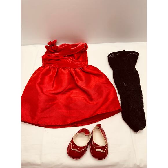 American Girl Doll Rosy Red Outfit with Dress, Leotards and Shoes - Picture 1 of 7